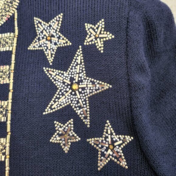 ST. JOHN EVENING Navy & Gold Nautical/Ocean Themed Sweater - Picture 8 of 13